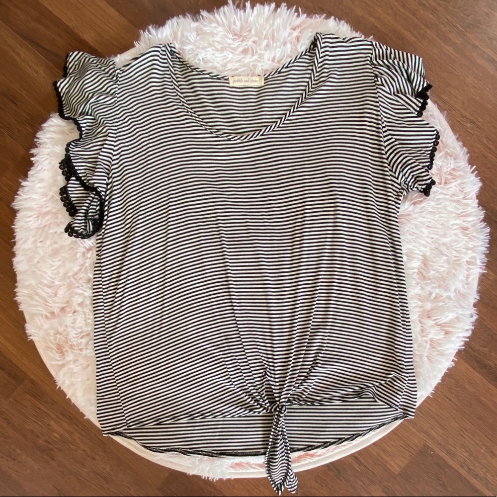Black and White Striped Shortsleeved Shirt - Large